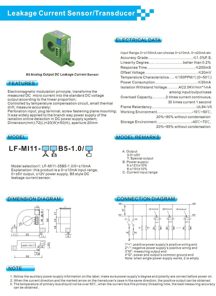 SB5 DC Leakage Current Sensor/Transducer